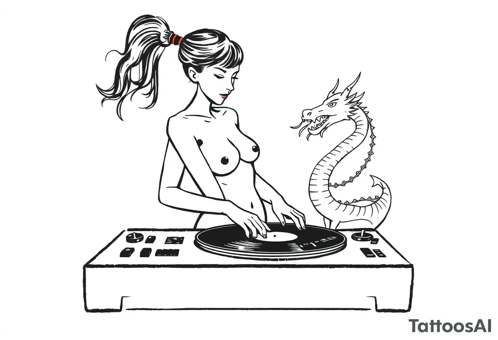 disk jockeying, naked girl, dragon tattoo idea
