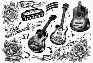 Music, guitar, harmonica, Dad, thunder and rain, love miss you lyrics tattoo idea