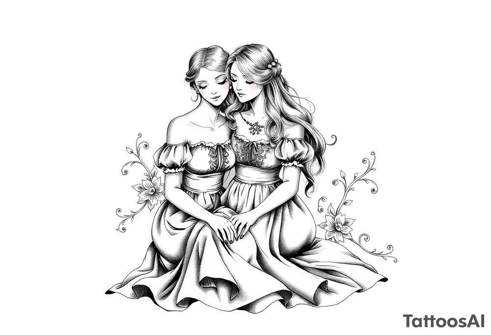 Two girls with dress sitting next tattoo idea