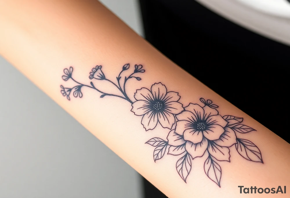 Bipolar chemical compound with flowers and fade from color to black and white tattoo idea