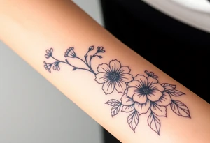 Bipolar chemical compound with flowers and fade from color to black and white tattoo idea