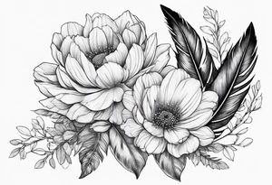 Feather with may and February birth flowers tattoo idea