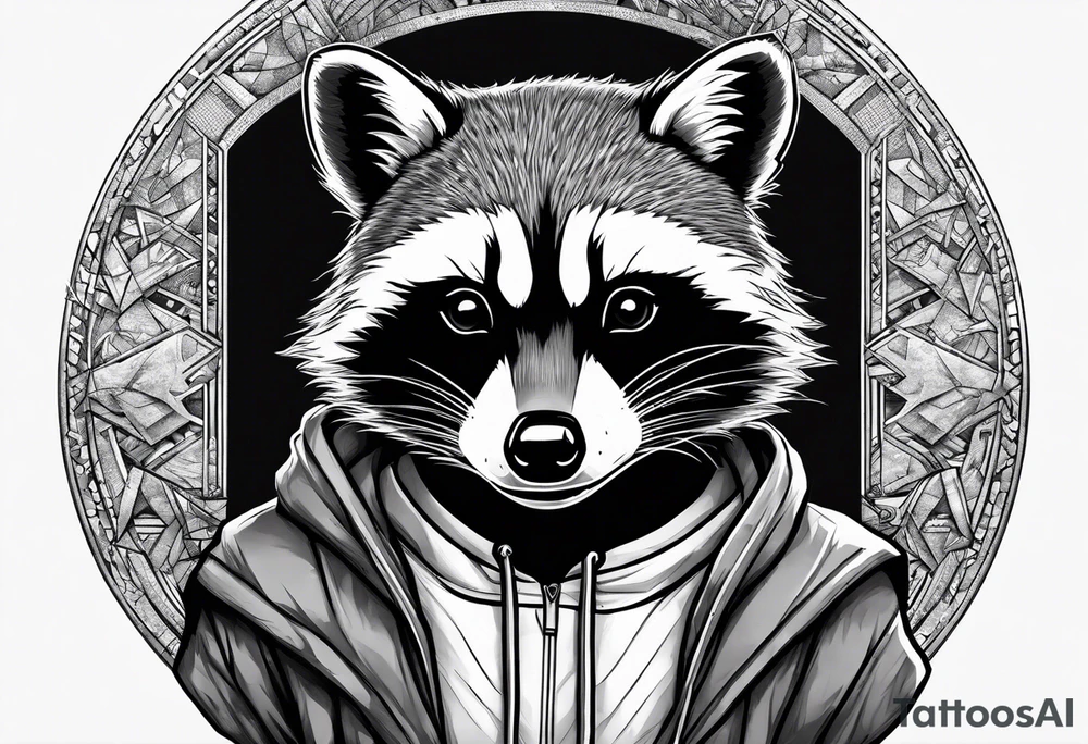 Raccoon wearing a Superman hoodie tattoo idea