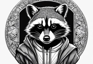 Raccoon wearing a Superman hoodie tattoo idea