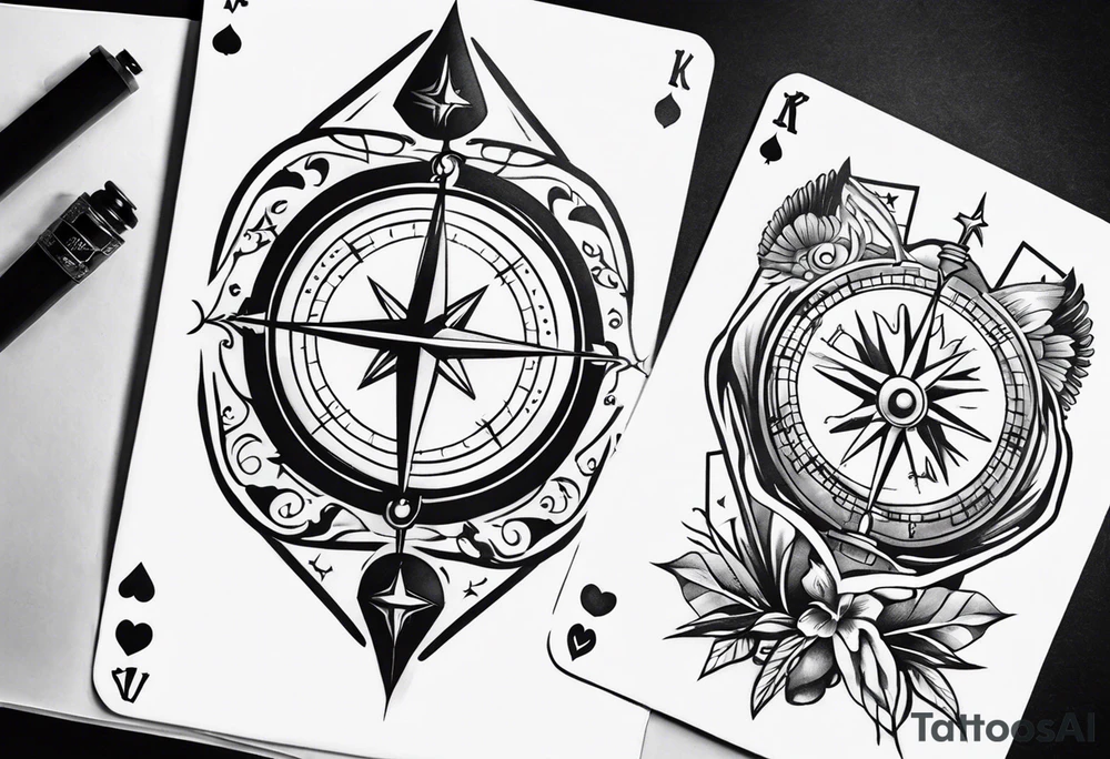 compass, playing cards, dice, horse, eagle, and wild west sleeve tattoo idea