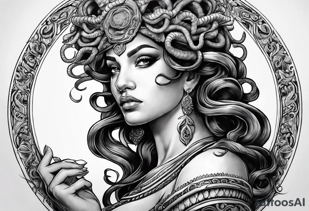 Medusa in her hand the head of Perseo tattoo idea