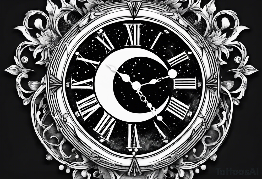 a moon as a pocket watch tattoo idea