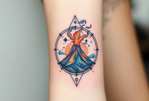 Geometric erupting Volcano inside Capricorn constellation tattoo idea