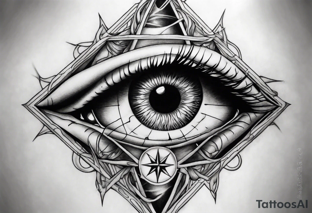 Eye with two irises from the band Tool, inside a heptagram tattoo idea