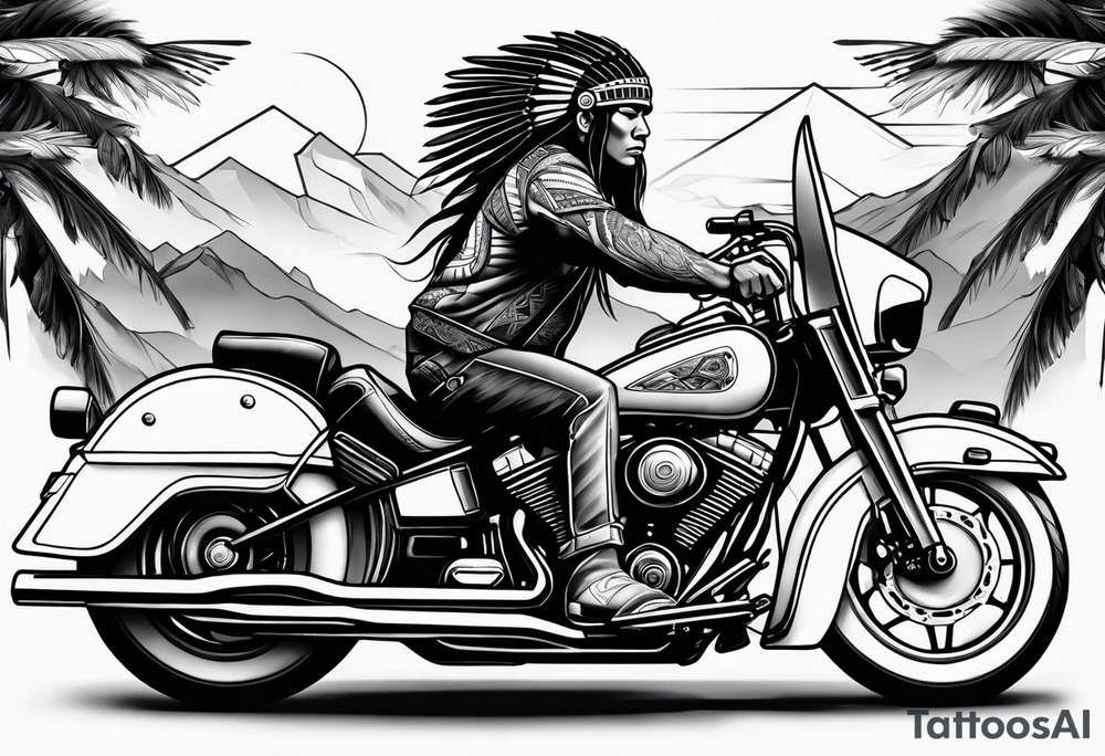 Native american on motorcycle tattoo idea