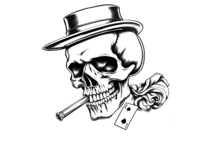 skull with top-hat,cigar in his mouth and playing cards. tattoo idea