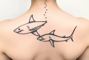 one lemon shark and one whale shark swimming upwards towards the neck tattoo idea