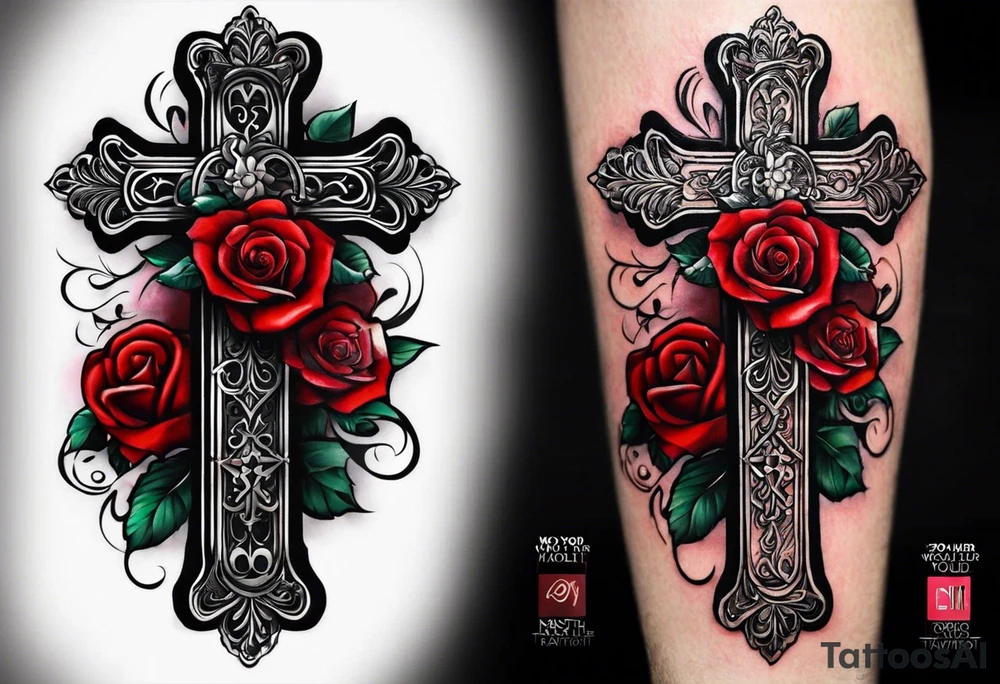 Cross that in the middle of it says “know your worth as well” and under it I would like my dads birthday the 30th of August 1966 and under that a rose and i would like it on my forearm and it must not be too big tattoo idea
