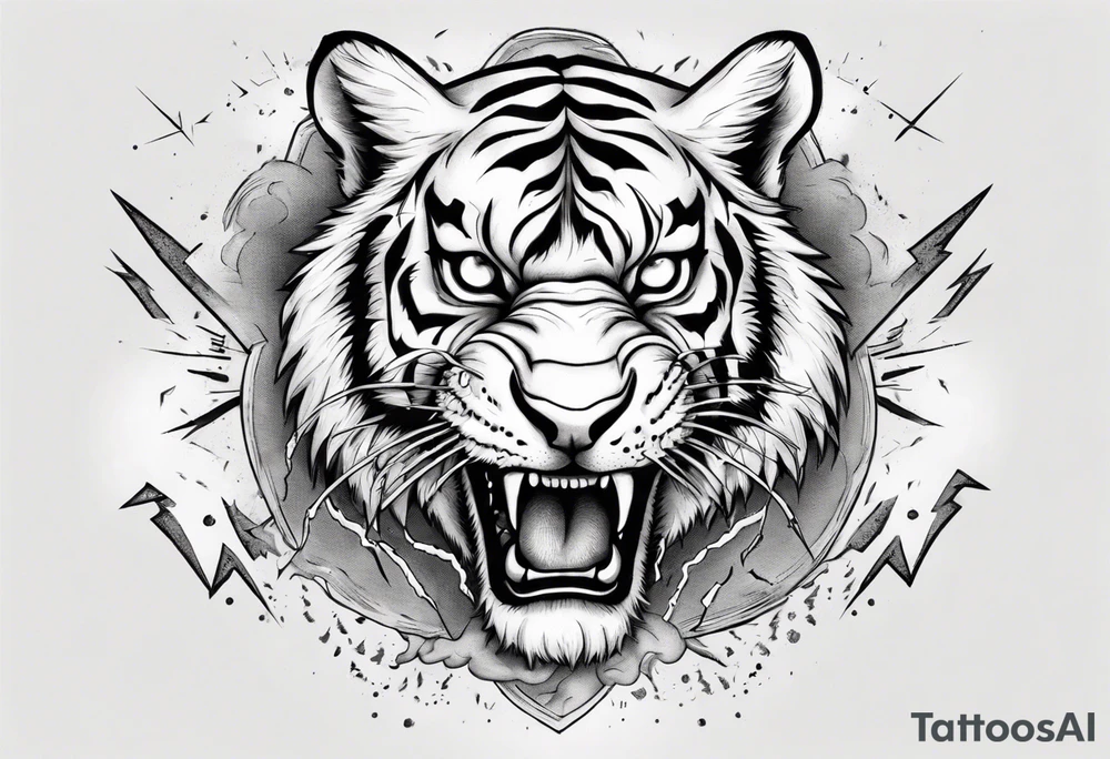 A tiger surrounded by lightning for a forearm sleeve. Also leaving room for a symbol to be below the tiger tattoo idea