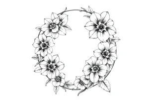 moon-shaped diferent flowers tattoo idea