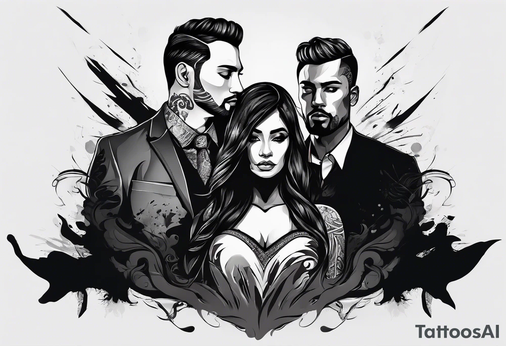 2 Black shadows of people standing over 2 wounded black shadows of people tattoo idea