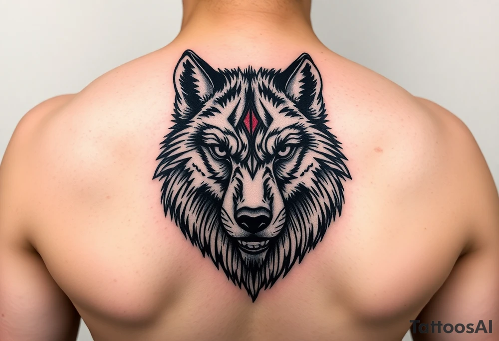 Wolf face to fit on quad above knee tattoo idea