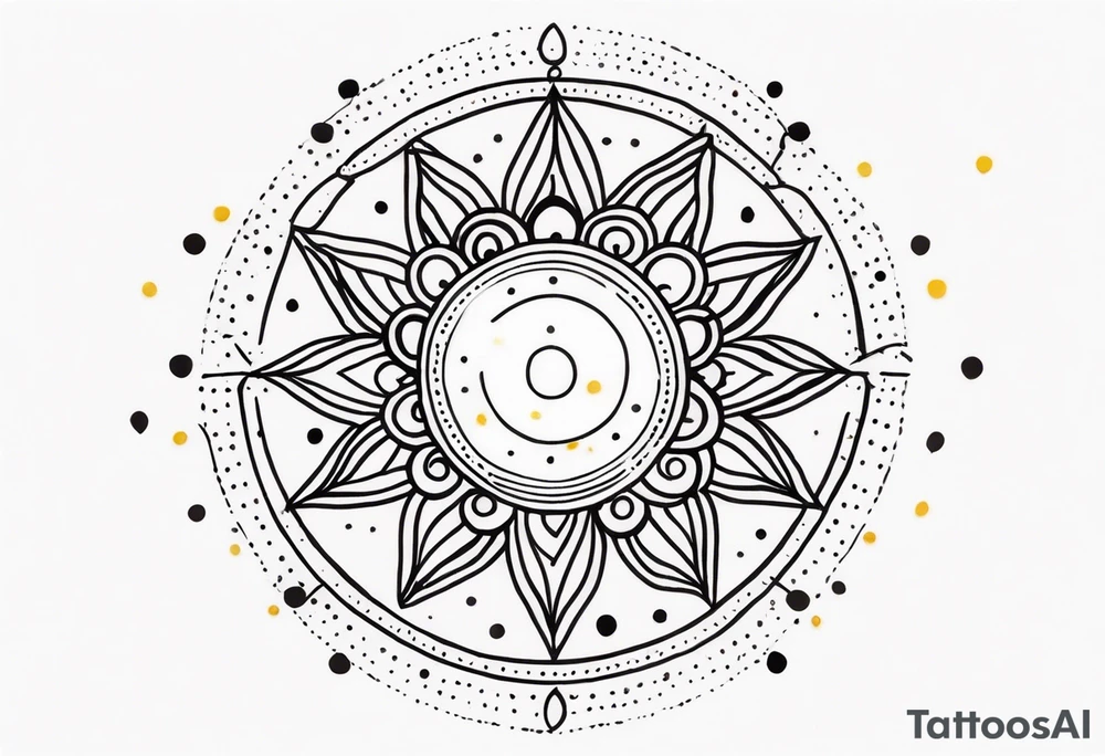 simple sun made of black dots and circles tattoo idea