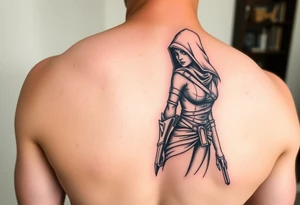 Assassin girl, standing from side tattoo idea