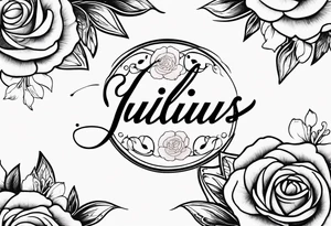Name tattoo with Julius written on it  with roses in a cursive font tattoo idea