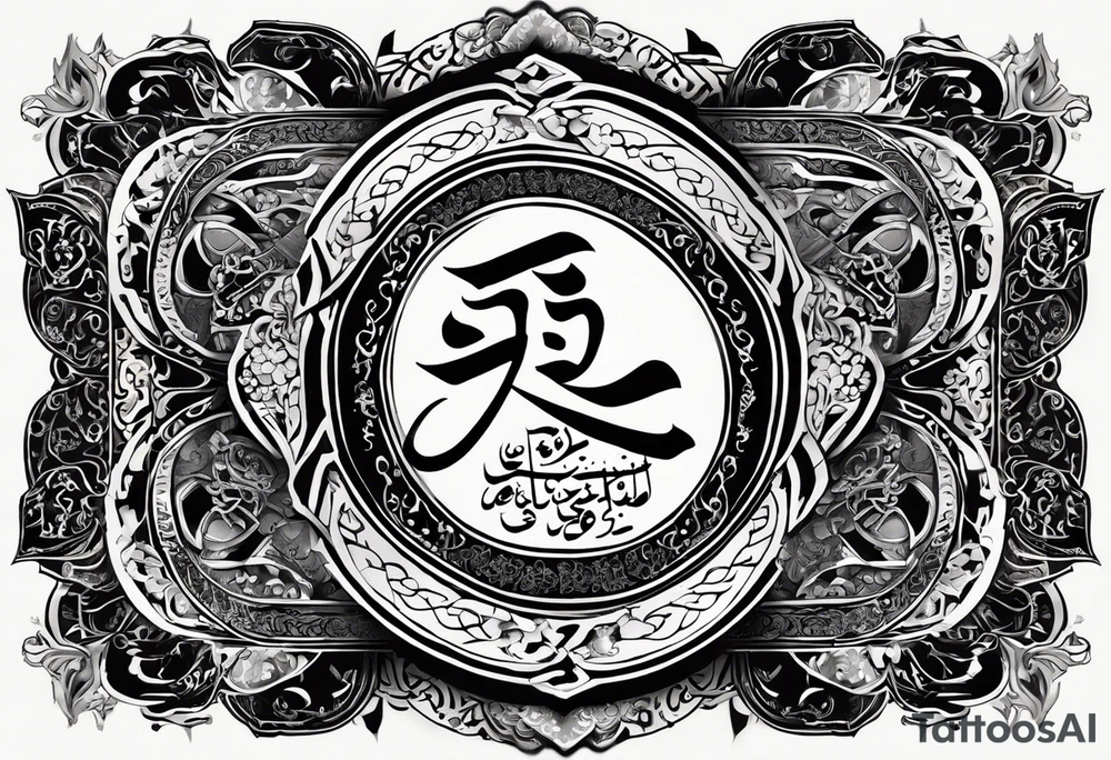 The phrase "Aspanda Bürküt, Jerde Kökbörü Bol" can be elegantly rendered in traditional Turkish calligraphy, positioned centrally or at the bottom of the design. tattoo idea