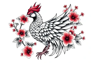 powerful majestic japanese phenix surrounded by marple leaf and cherry blossom tattoo idea