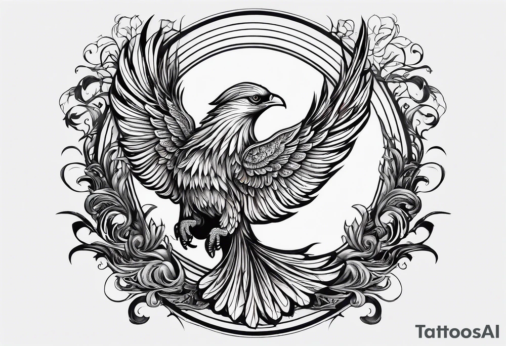 phoenix sur une lune bleu tattoo idea