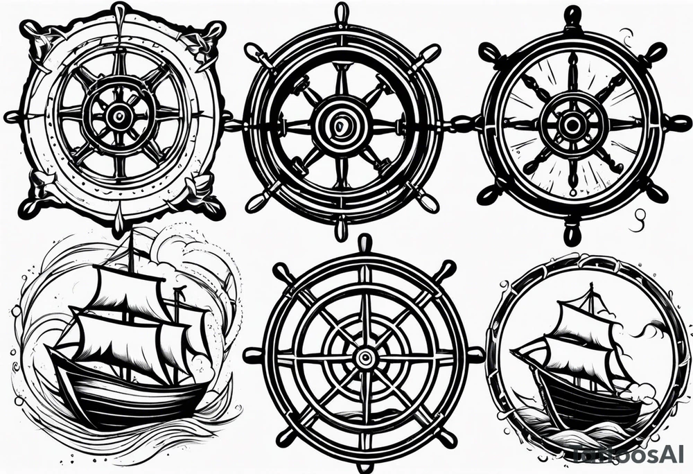 Nautical ships wheel in storm tattoo idea