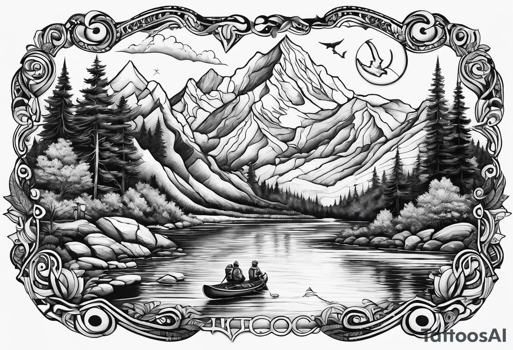 Hiking, peace, rafting tattoo idea