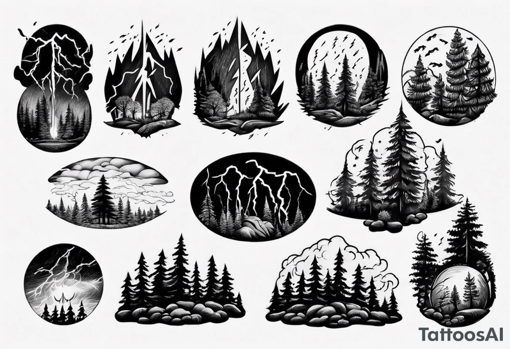 lightning storm over forest tattoo idea