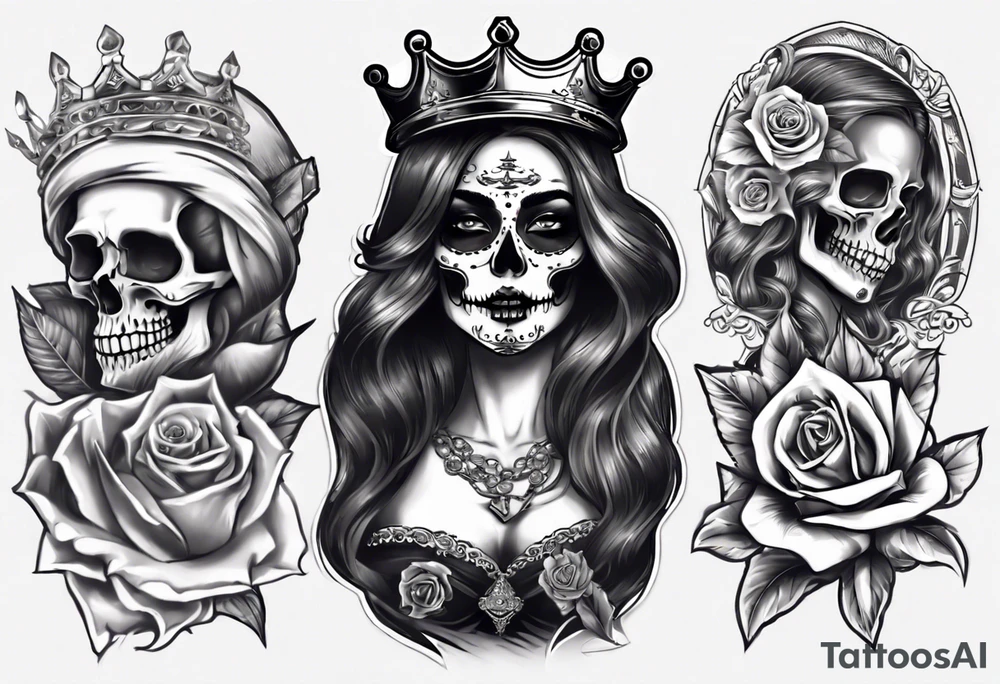 santa la muerta with money and crown
on the card tattoo idea