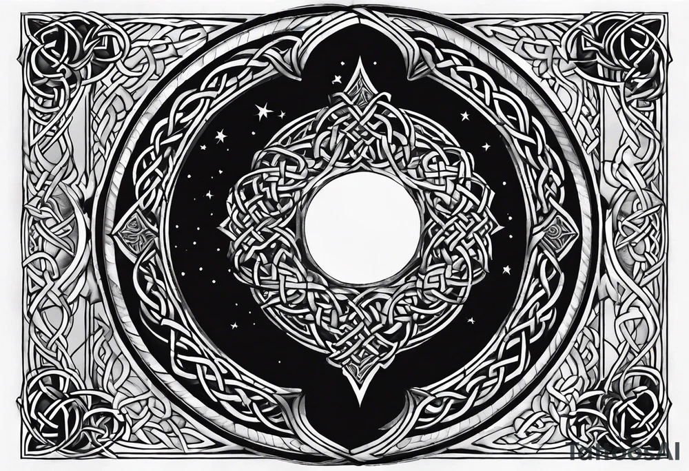 Moon, celtic symbol, hydrangia tattoo idea