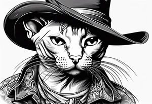 sphynx cat with a cowboy hat tattoo idea