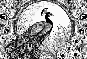 pen and moon and peacock feather tattoo idea