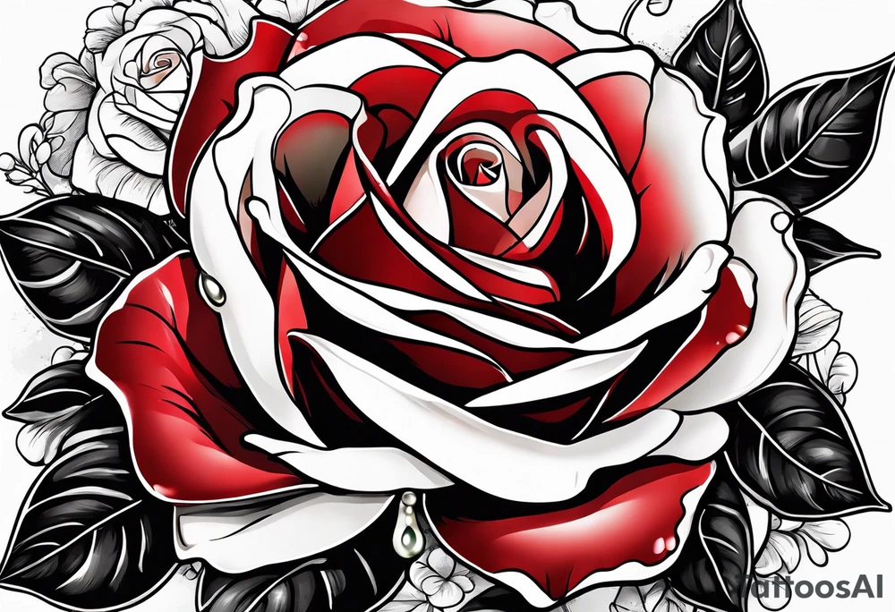 Red rose with a pearl necklace and a seashell tattoo idea