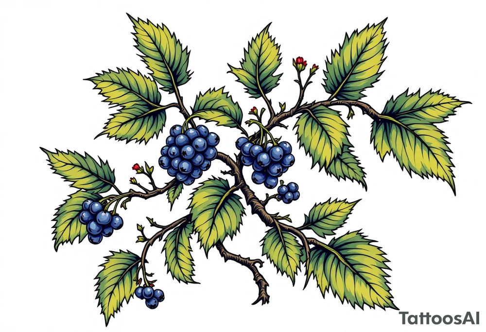 American traditional style Blackberry vine in a line tattoo idea