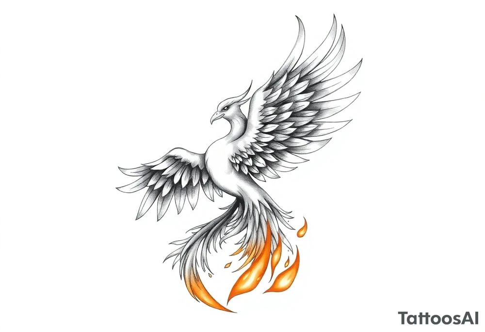 magnificent phoenix rising from golden flames with trailing embers tattoo idea