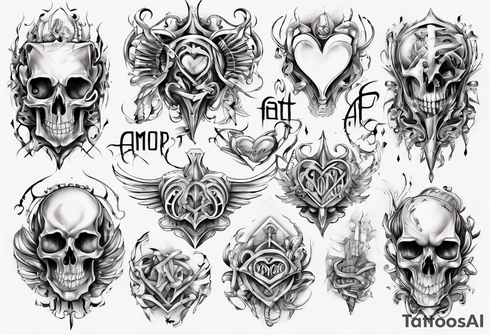 stylized text: "amor fati" tattoo idea