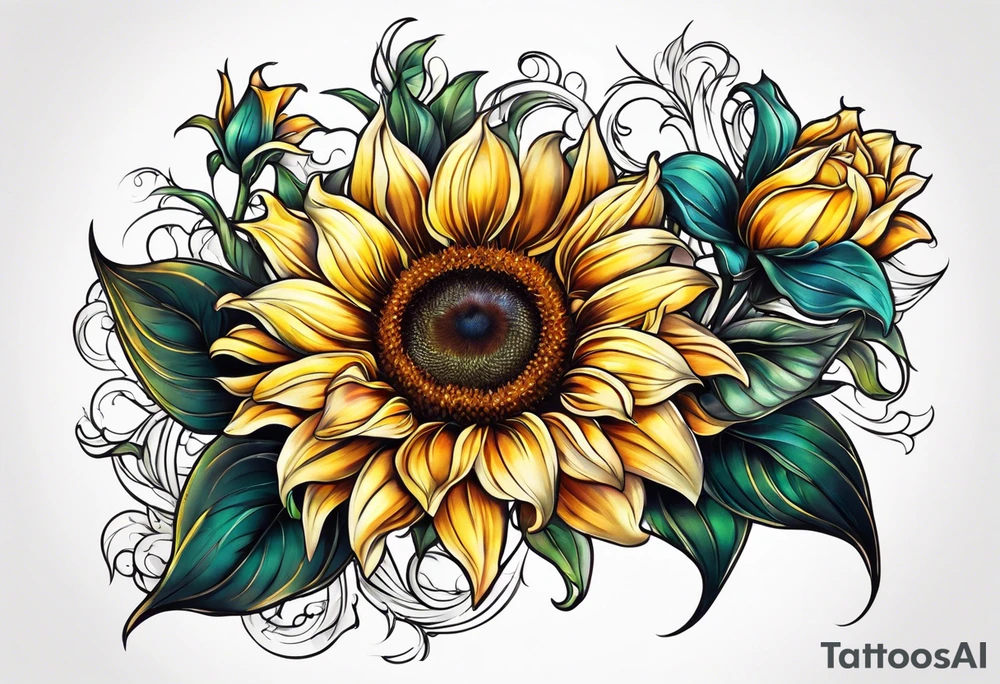 sunflower lily rose tattoo idea