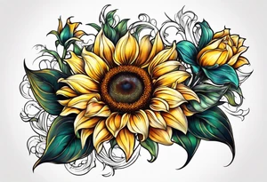 sunflower lily rose tattoo idea