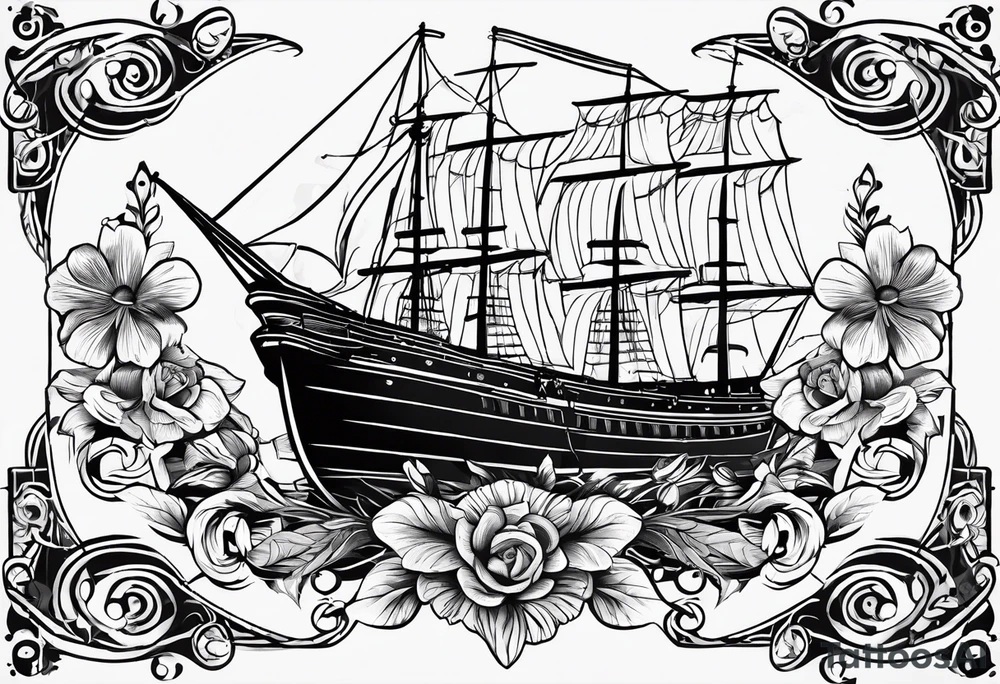 Text 12.12.23 and below this William, make a ship propeller and some thristle flowers in Old School style tattoo idea