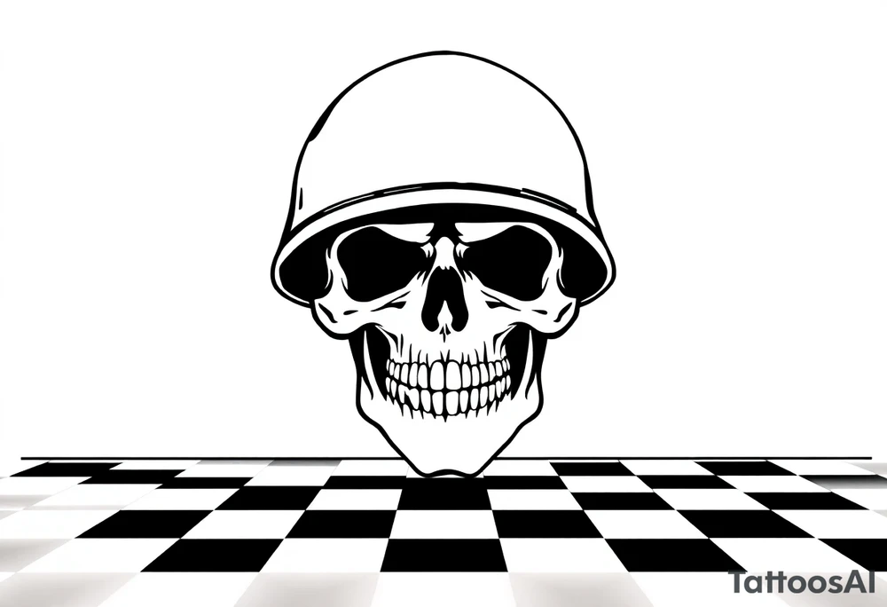 soldier skull with checkered floor tattoo idea