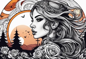 Woman walking out of a graveyard tattoo idea