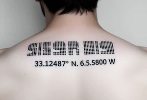 Morse code for sis along with the coordinates 33.12487° N, 85.58014° W tattoo idea