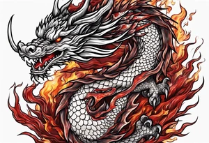 japanese dragon with flames and red highlights on a meat jerky label tattoo idea