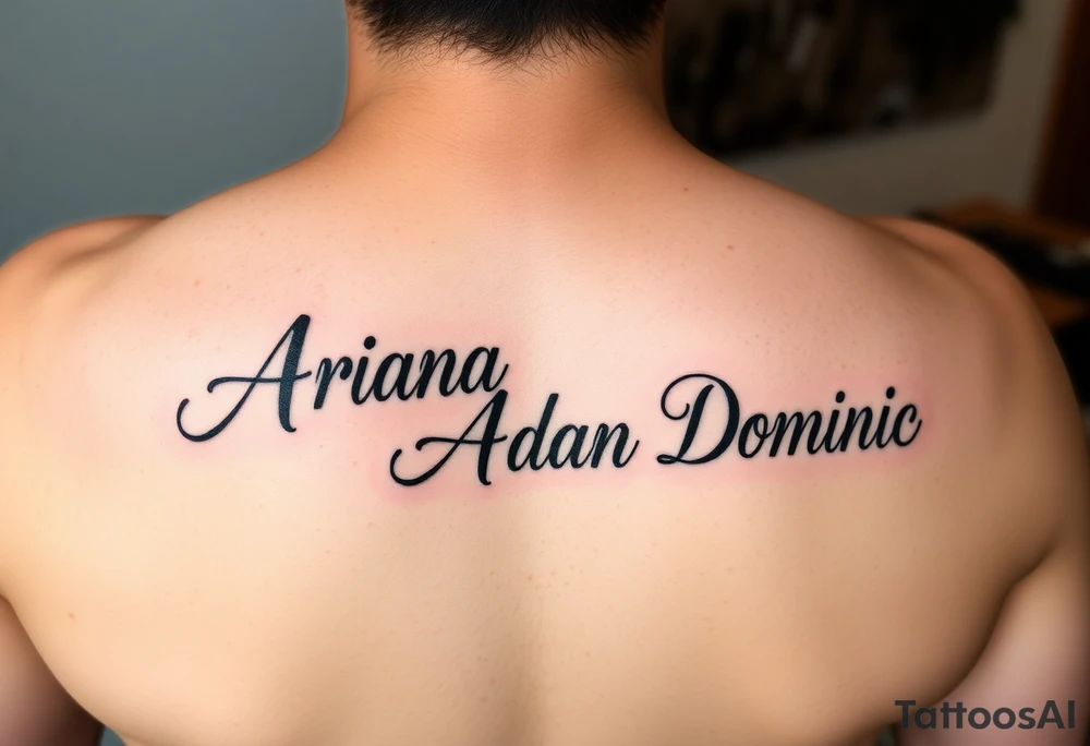My kids names- Ariana Adrian Dominic in gangster script calligraphy tattoo idea