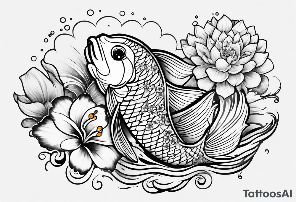 karpa koi whit flower and water tattoo idea