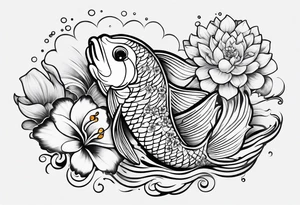 karpa koi whit flower and water tattoo idea