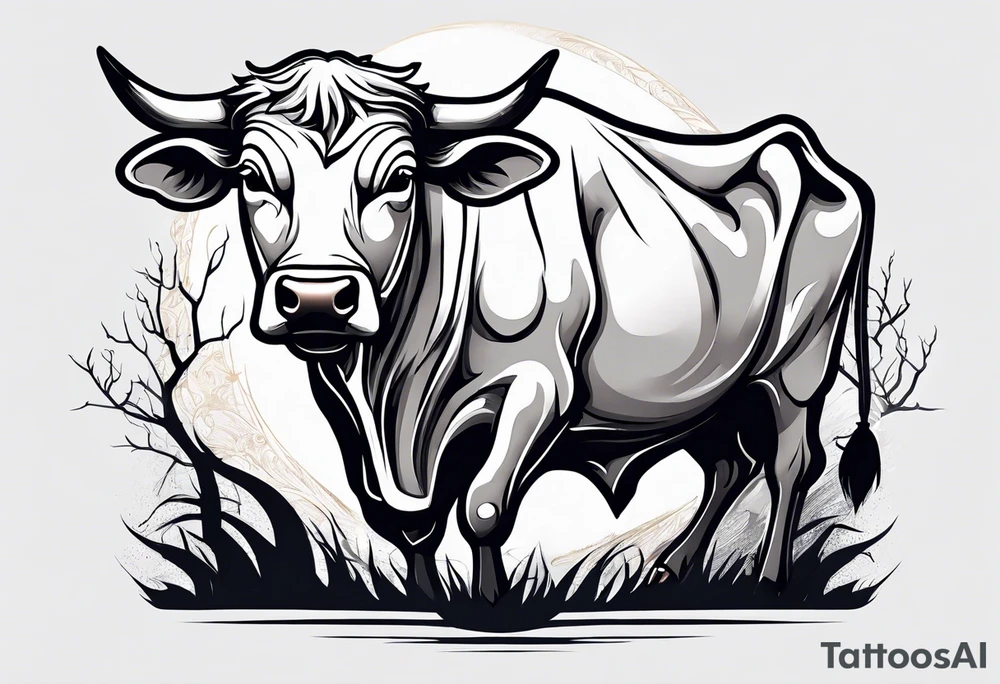 a humanoid cow dressed up like a ghost at halloween tattoo idea