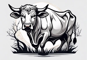 a humanoid cow dressed up like a ghost at halloween tattoo idea